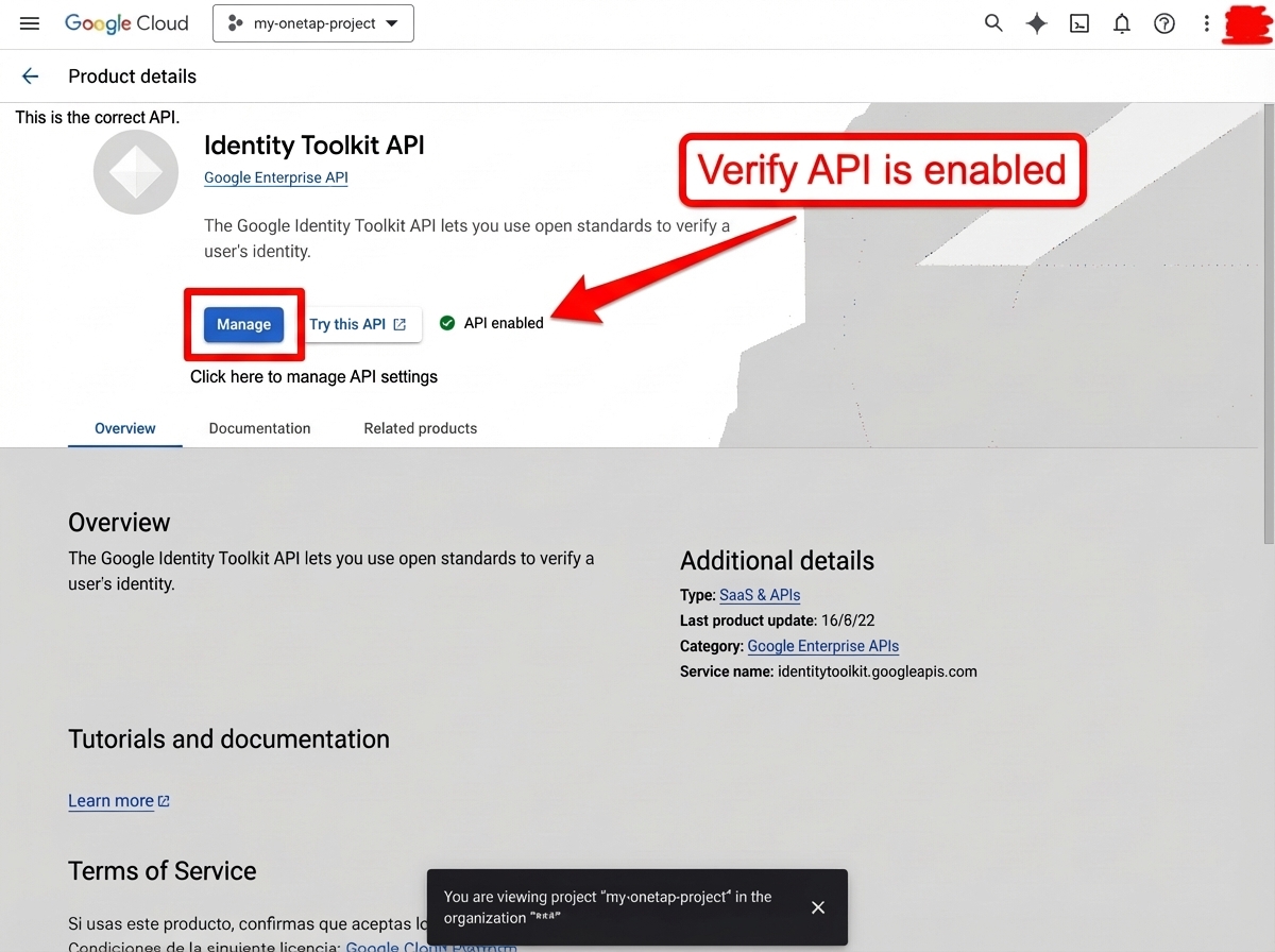Enable Identity Toolkit API