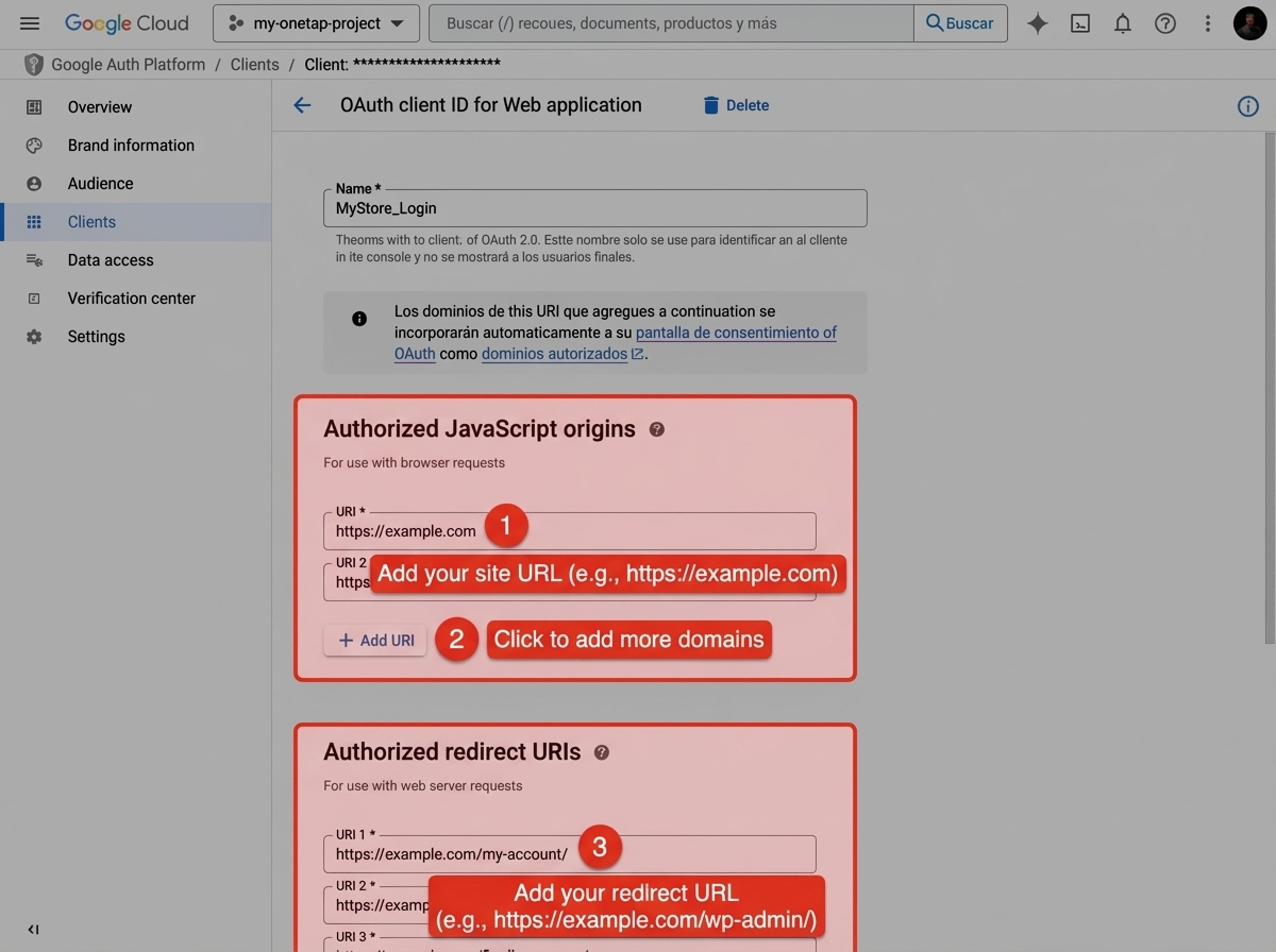 Configure Origins and Redirect URIs